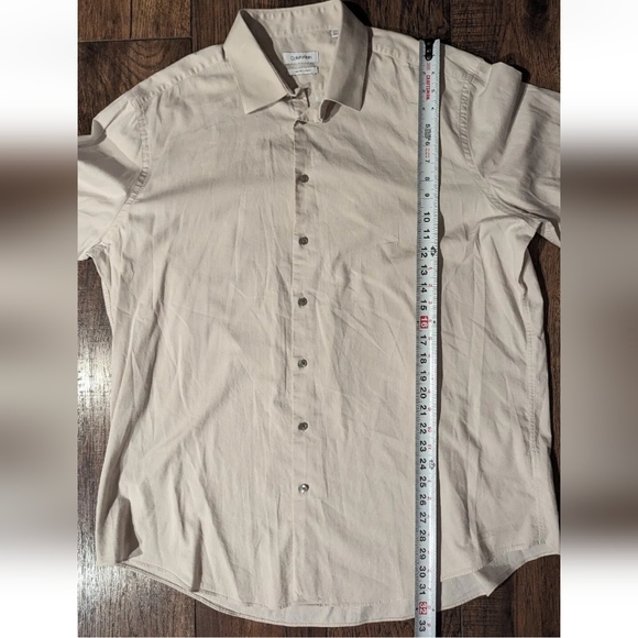 Calvin Klein Mens Dress Shirt Taupe 18 1/2 36/37 Slim Tall Stretch Non-Iron. - Picture 9 of 16